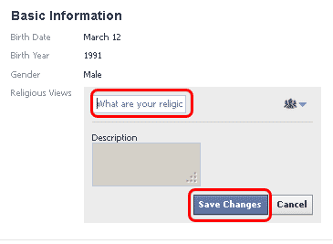 Facebook Religious views setup