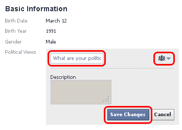 Facebook political views setup