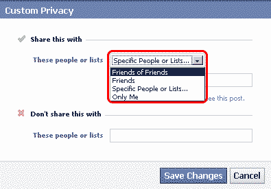 Facebook custom privacy 2