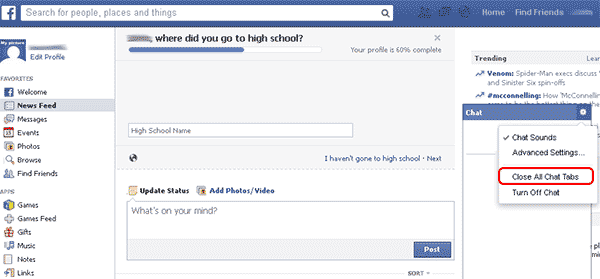 Facebook Close all chat tabs