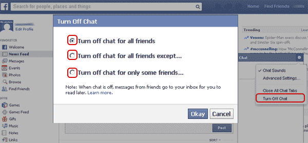 Facebook Turn off chat 