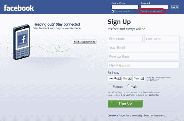 Facebook lost password 1