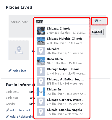 Facebook places lived 2