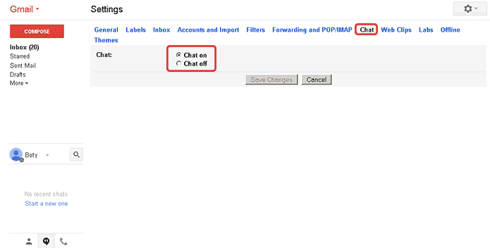 gmail chat enable disable