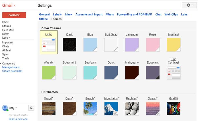 gmail change themes
